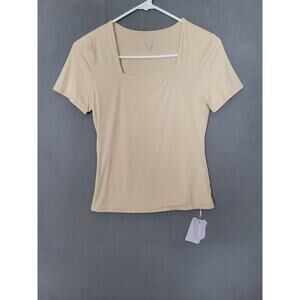 MANGOPOP Womens Square Neck T Shirt Short Sleeve Top Fitted Tee Medium